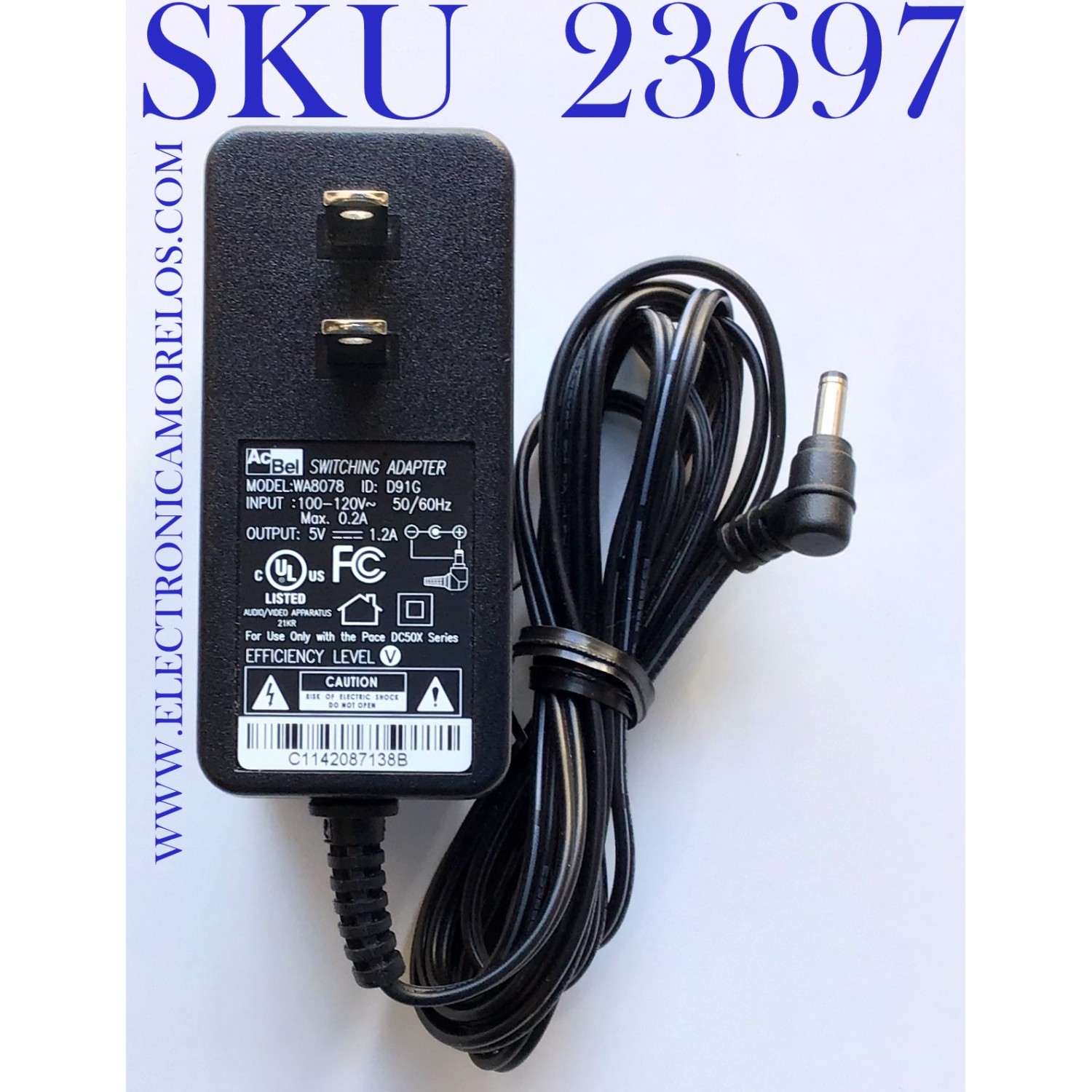 ADAPTADOR ACBEL D91G / 100-120V  /  SALIDA VCD 5V -  1.2A / 50-60Hz / MODELO WA8078	